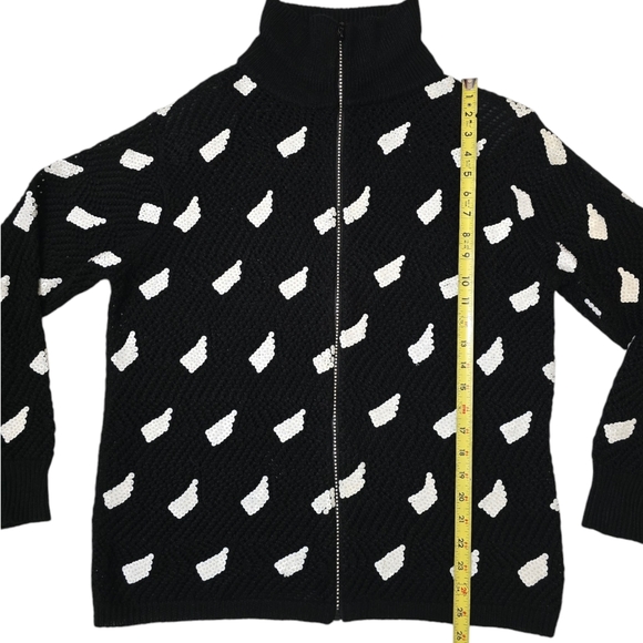 Women's Gardy Cardigan Knit Sweater Black Knit White Sequins Rhinestone Zipper L - Picture 8 of 13